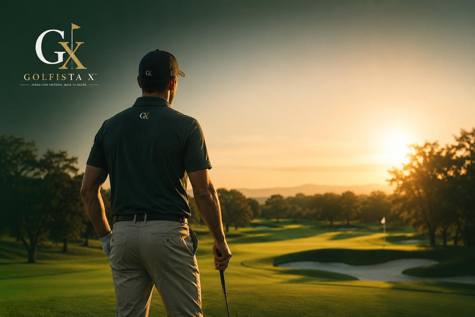 Golfista X™ observando el fairway al atardecer
