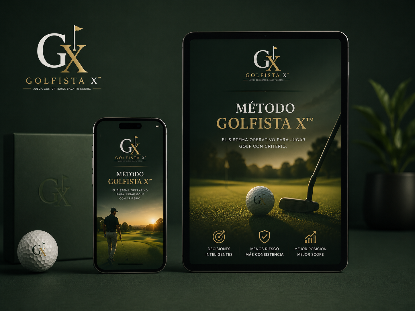 Mockup del Método Golfista X™ en iPhone y iPad